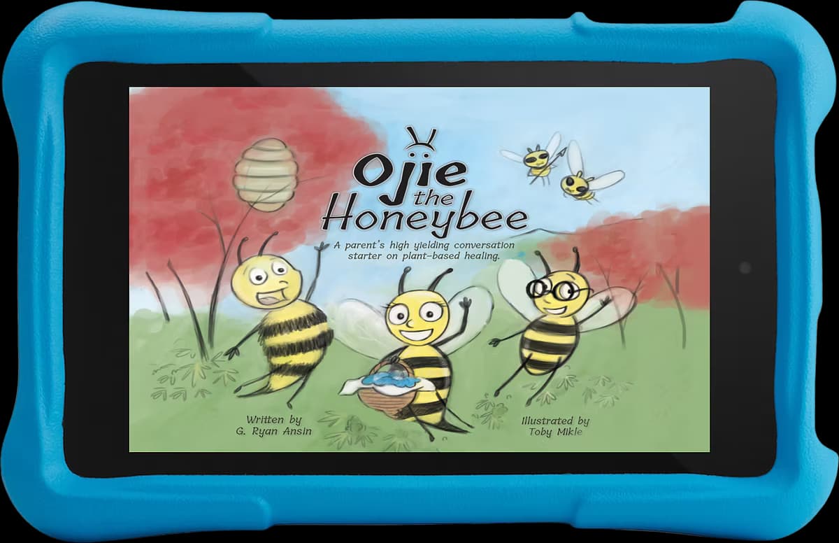 Ojie the Honeybee shown on a tablet